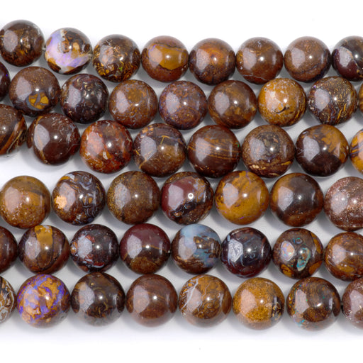 This is a Dakota Stones 8-9mm Australian Boulder Opal Necklace Gemstone strand with round beads in 15-16 inch strand.