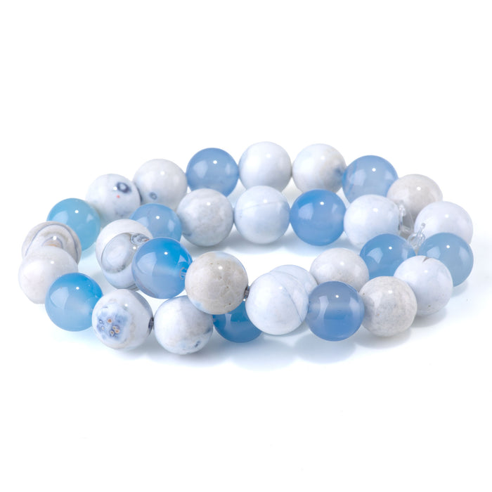 Blue Porcelain Agate  12mm Round - 15-16 Inch