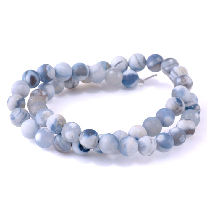 Blue White Porcelain Agate 8mm Matte Round - 15-16 inch