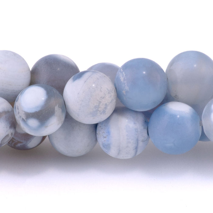 Blue White Porcelain Agate 8mm Matte Round - 15-16 inch