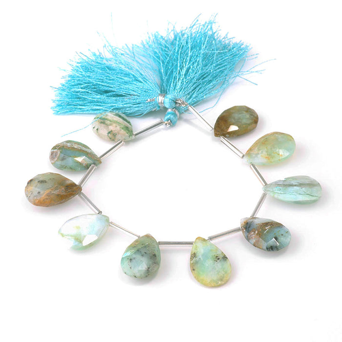 Blue Peruvian Opal 10x15-18x24mm Faceted Drop  - 10 Inch