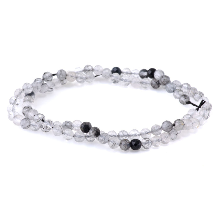 Black Rutilated Quartz 4mm Micofaceted Round - 15-16 Inch