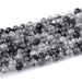 This is a Dakota Stones 4mm Black Rutilated Quartz Micofaceted Gemstone strand with round beads in 15-16 inch strand.