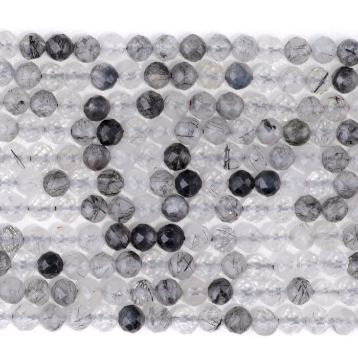 Black Rutilated Quartz 4mm Micofaceted Round - 15-16 Inch