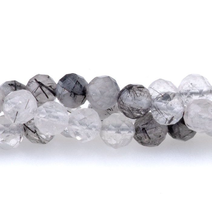 Black Rutilated Quartz 4mm Micofaceted Round - 15-16 Inch