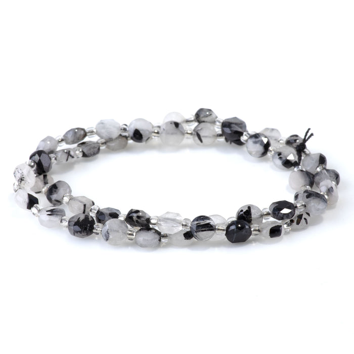 Black Rutilated Quartz 6mm Star Cut Coin A Grade - 15-16 Inch