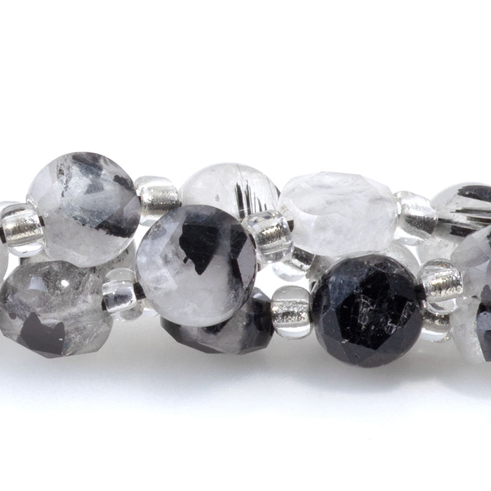 Black Rutilated Quartz 6mm Star Cut Coin A Grade - 15-16 Inch