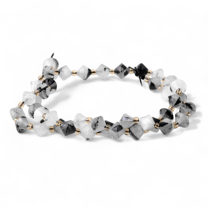 Black Rutilated Quartz 8mm Faceted Bicone - 15-16 Inch