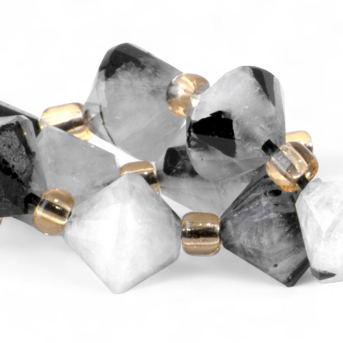 Black Rutilated Quartz 8mm Faceted Bicone - 15-16 Inch