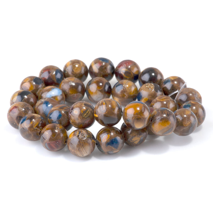Bronzite, Tiger Eye, & Lapis 12mm Compressed Round - 15-16 Inch