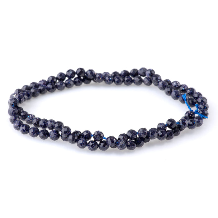 Blue Goldstone 4mm Microfaceted Round - 15-16 Inch