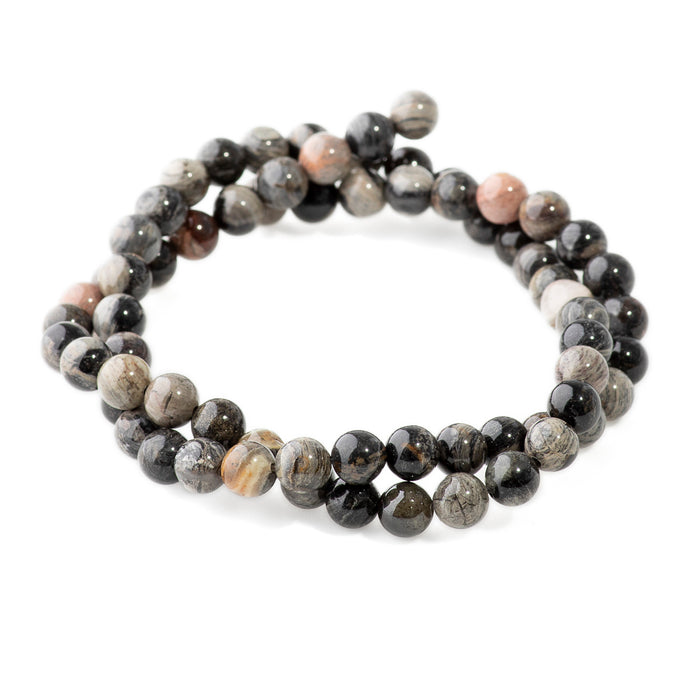 Black Silver Leaf Jasper 6mm Round 15-16