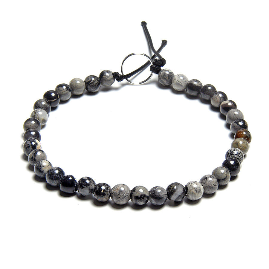 Black Silver Leaf Jasper 6mm Large Hole Round - 8 Inch — Dakota Stones