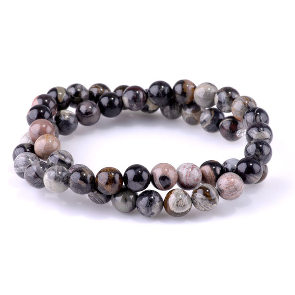 Black Silver Leaf Jasper 8mm Round 15-16 — Dakota Stones
