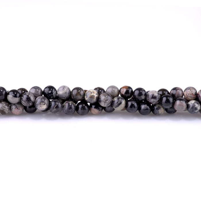 Black Silver Leaf Jasper 8mm Round 15-16