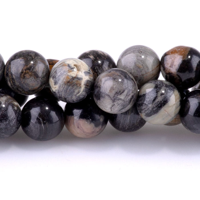 Black Silver Leaf Jasper 8mm Round 15-16