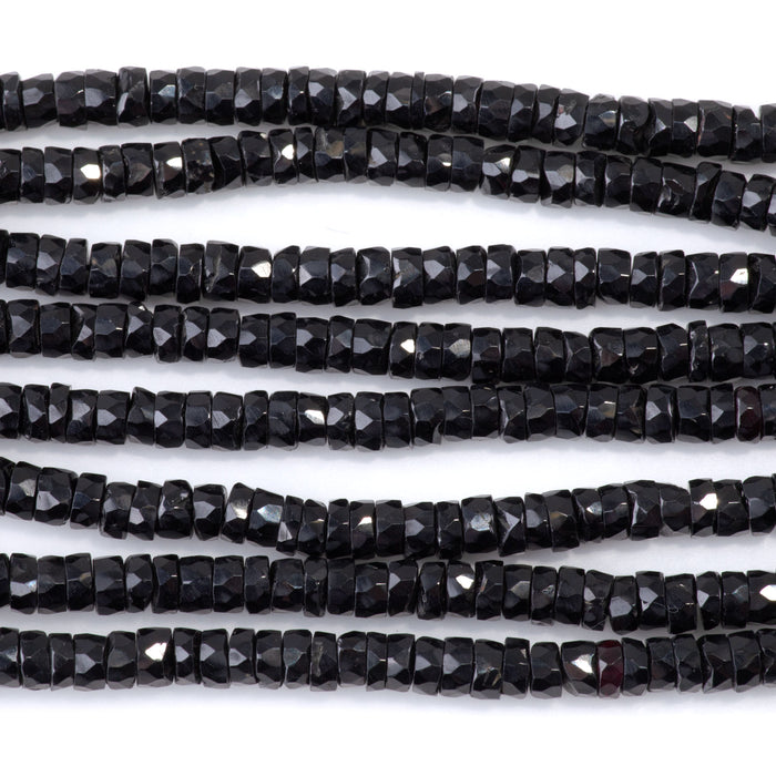 Black Spinel 2-3x5-6mm Faceted Irregular Tyre Beads - 8-Inch