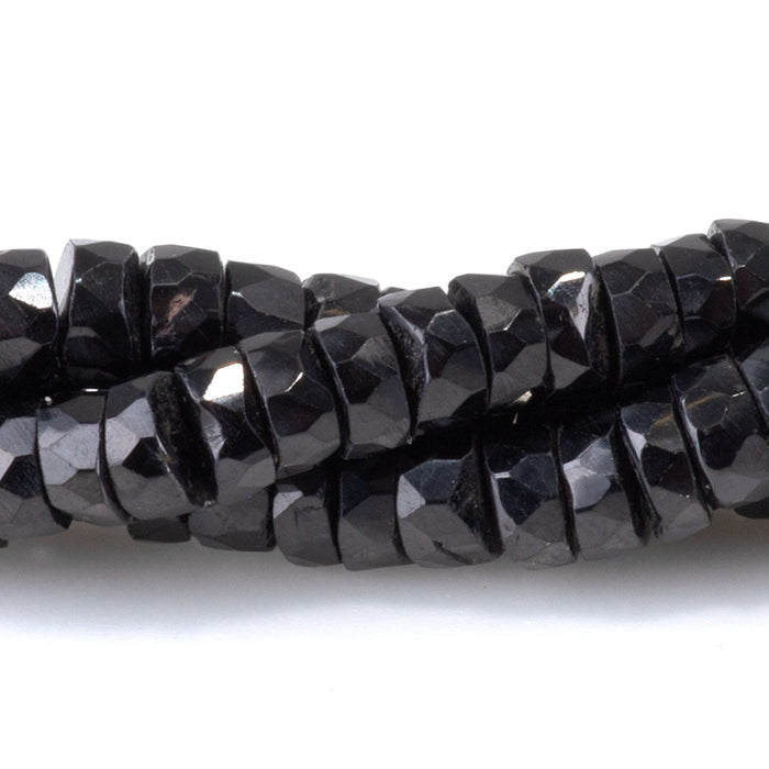 Black Spinel 2-3x5-6mm Faceted Irregular Tyre Beads - 8-Inch