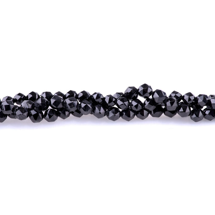 Black Spinel 5-6mm Faceted Double Heart - 15-16 Inch