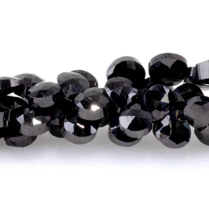 Black Spinel 5-6mm Drop Faceted Top Drill - 8 Inch