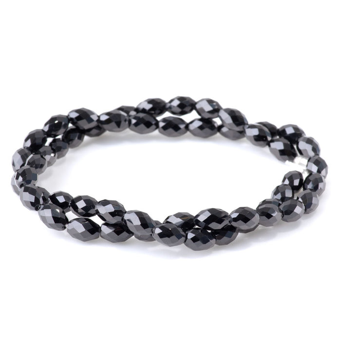 Black Spinel 5x7mm Faceted Rice Bead - 15-16 Inch