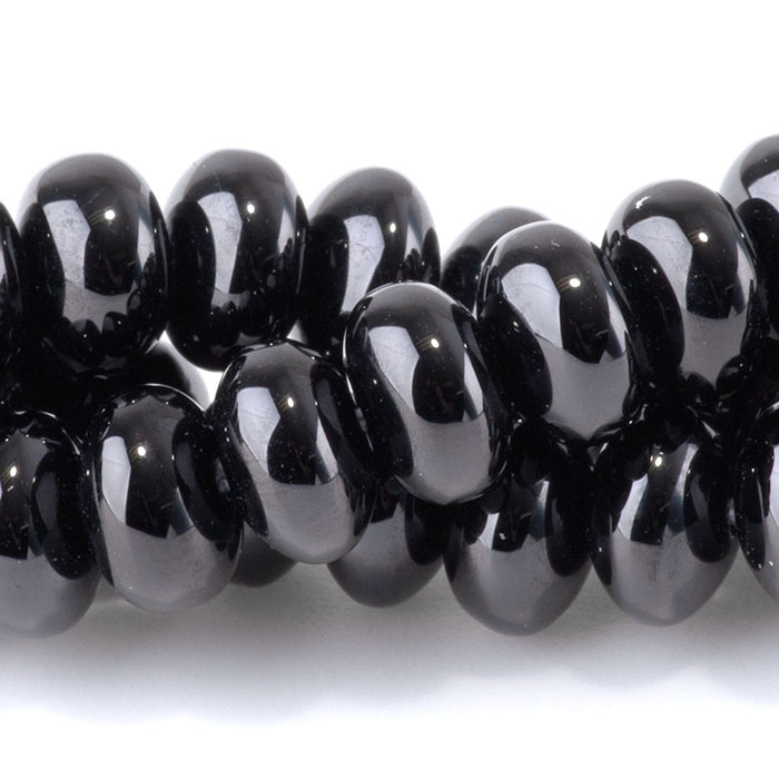 Black Spinel 5x8mm Smooth Rondelle - 15-16 Inch