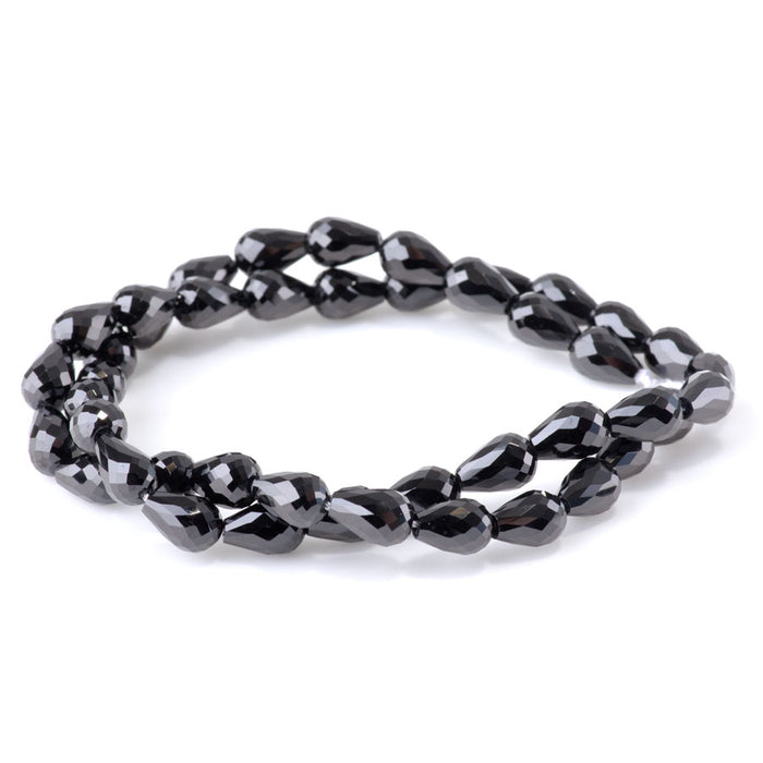 Black Spinel 6x9mm Faceted Drop - 15-16 Inch