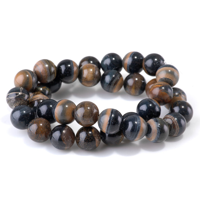 Sunset Blue Tiger Eye 12mm Round Bead - 15-16 Inch - DSL