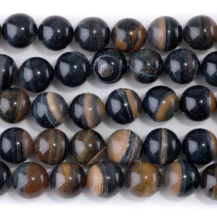 Sunset Blue Tiger Eye 12mm Round Bead - 15-16 Inch - DSL