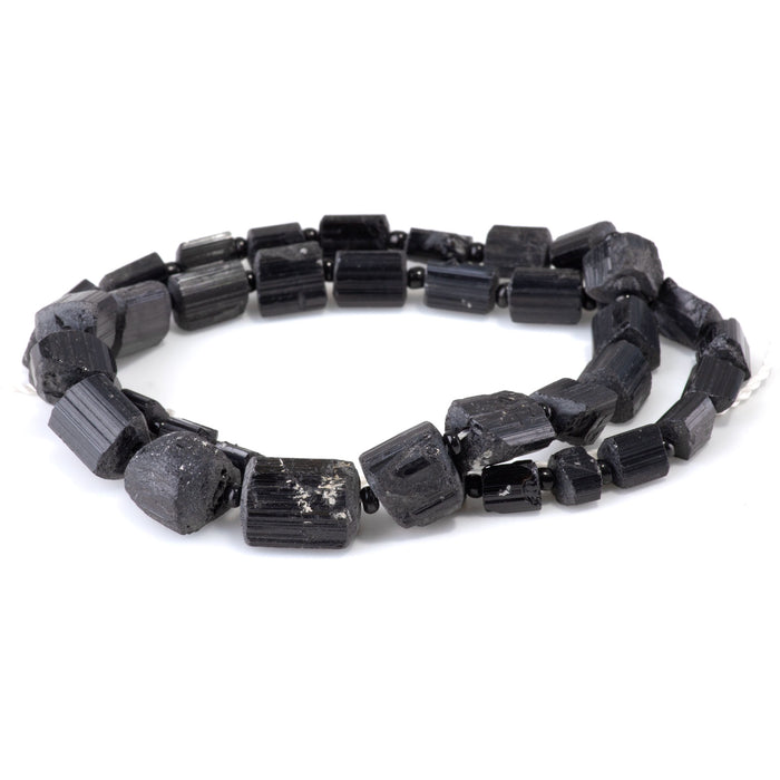 Black Tourmaline 5-10x5-12mm Graduated Nugget Bead - 15-16 Inch