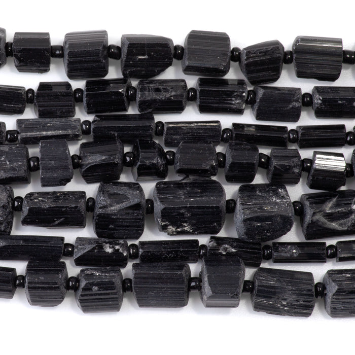 Black Tourmaline 5-10x5-12mm Graduated Nugget Bead - 15-16 Inch