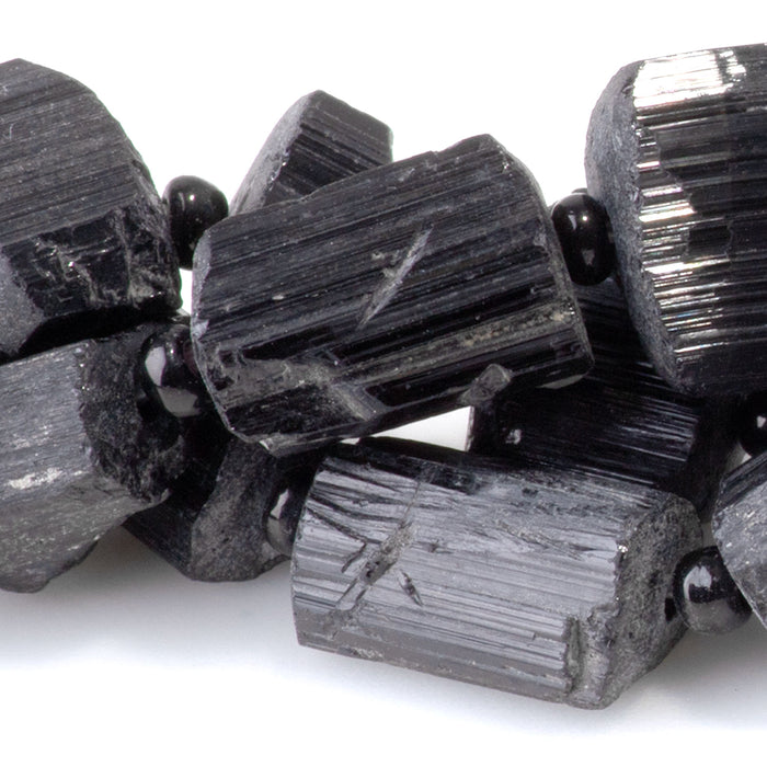 Black Tourmaline 5-10x5-12mm Graduated Nugget Bead - 15-16 Inch