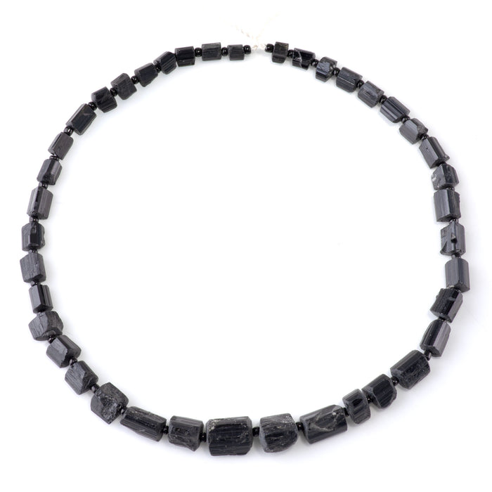 Black Tourmaline 5-10x5-12mm Graduated Nugget Bead - 15-16 Inch
