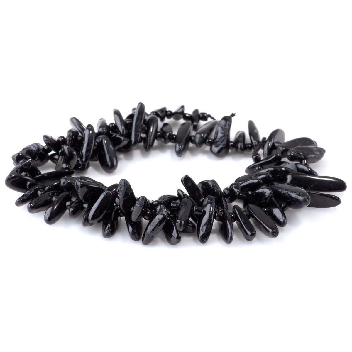 Black Tourmaline Beads – 5x10-20mm Top Drill Teeth, 15–16