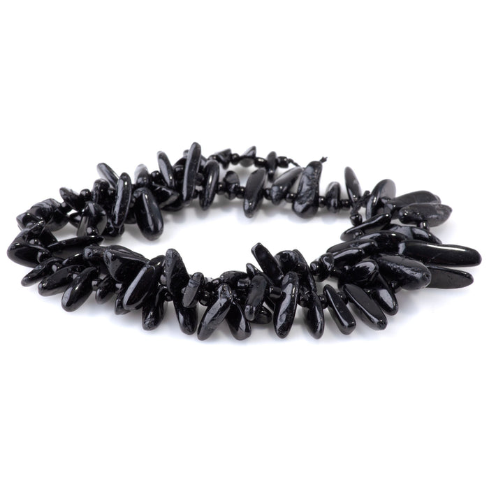 Black Tourmaline 5x10-20mm Top Drill Teeth - 15-16-Inch