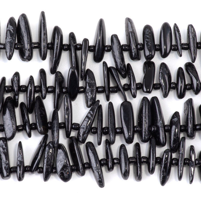 Black Tourmaline 5x10-20mm Top Drill Teeth - 15-16-Inch
