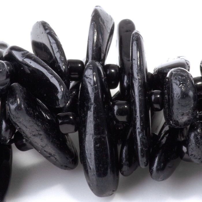 Black Tourmaline 5x10-20mm Top Drill Teeth - 15-16-Inch