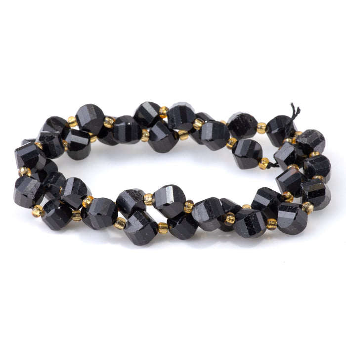 Black Tourmaline 7x8mm Faceted Swirl Oval - 15-16 Inch