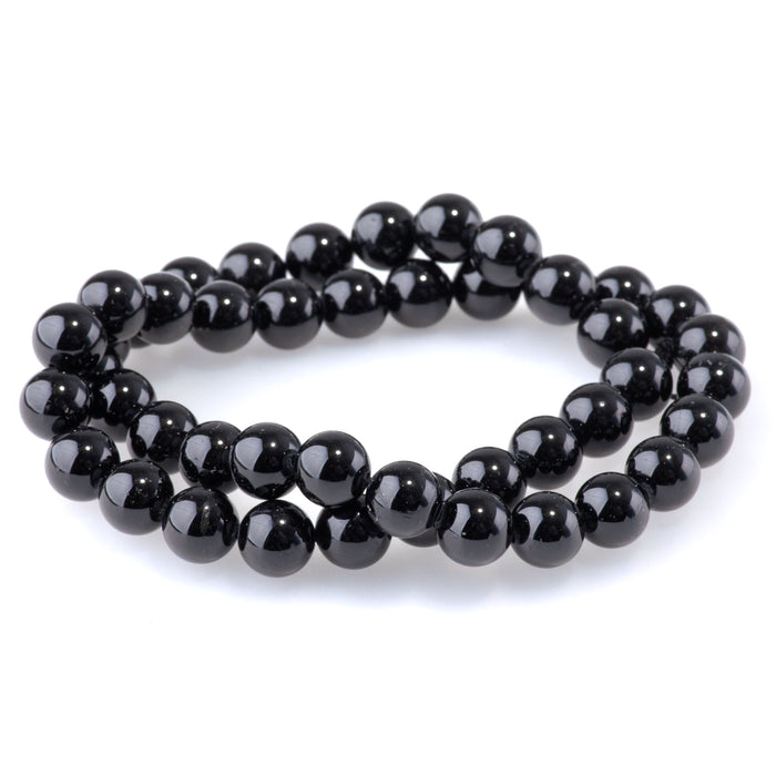 Black Tourmaline 8mm Round A Grade - 15-16 Inch