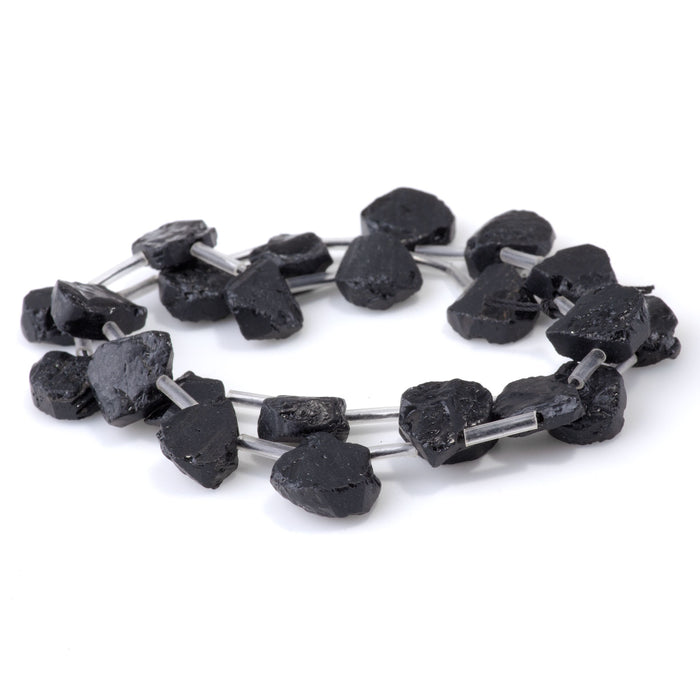 Black Tourmaline 9x13-12x16mm Top Drill Irregular Flat Drop - 15-16 Inch
