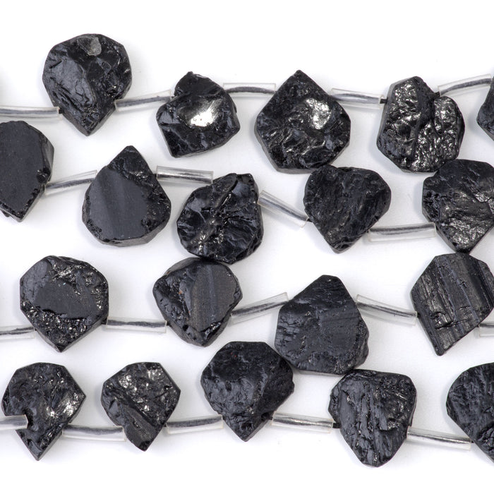 Black Tourmaline 9x13-12x16mm Top Drill Irregular Flat Drop - 15-16 Inch