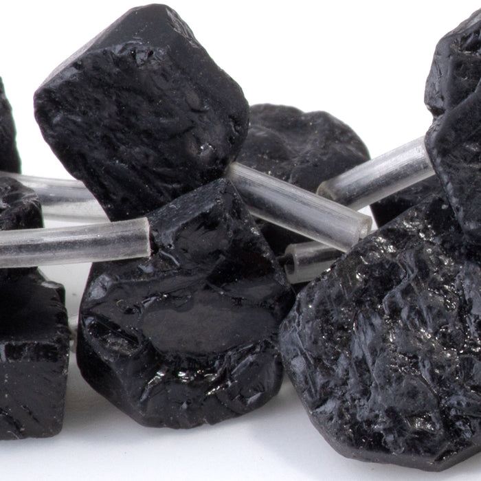 Black Tourmaline 9x13-12x16mm Top Drill Irregular Flat Drop - 15-16 Inch