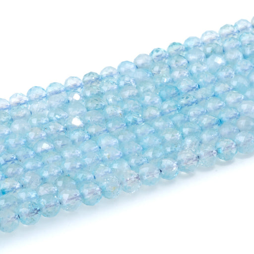 This is a Dakota Stones 4mm Blue Topaz Microfaceted Gemstone strand with A grade round beads in 15-16 inch strand.