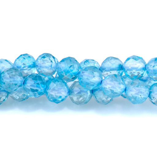 This is a Dakota Stones 4mm Blue Topaz Microfaceted Gemstone strand with A grade round beads in 15-16 inch strand.