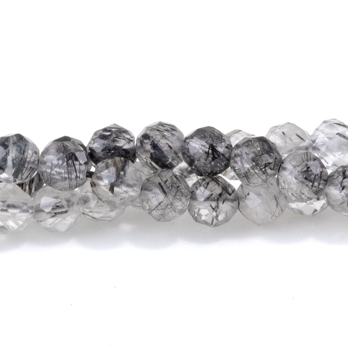 Black Tourmalinated Quartz 4mm Banded Faceted Round A Grade - 15-16 Inch*