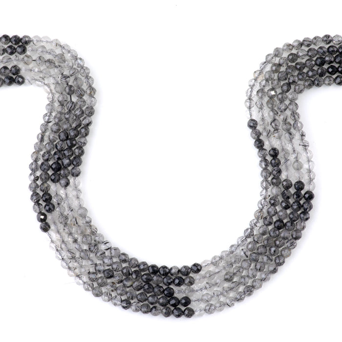 Black Tourmalinated Quartz 4mm Banded Faceted Round A Grade - 15-16 Inch*