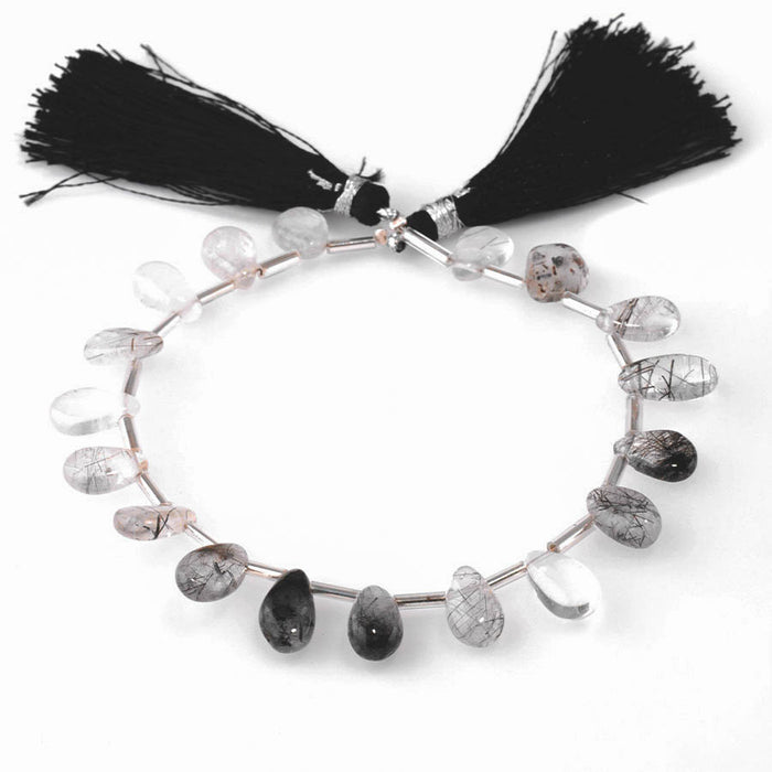 Black Tourmalinated Quartz 5x10-8x13mm Drop  - 8 Inch