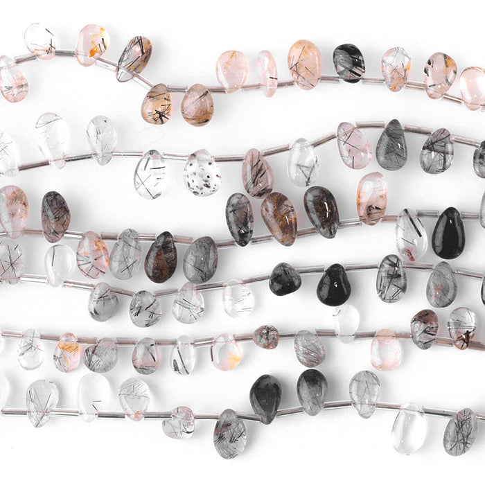 Black Tourmalinated Quartz 5x10-8x13mm Drop  - 8 Inch