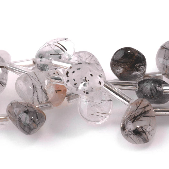 Black Tourmalinated Quartz 5x10-8x13mm Drop  - 8 Inch