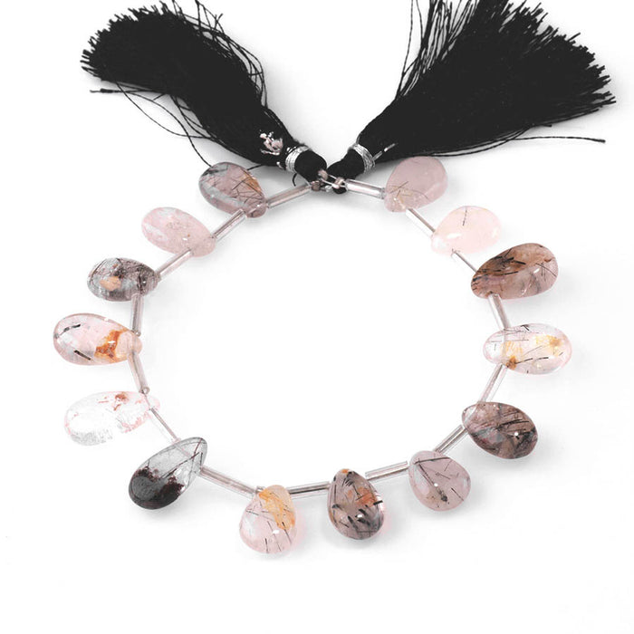 Black Tourmalinated Quartz 8x11-10x16mm Drop  - 8 Inch